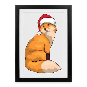 Chapeau de Père Noël renard - Affiche encadrée (27 × 37 cm) - noir - Devant