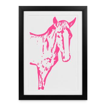 Cheval rose rose, poulain - Affiche encadrée (27 × 37 cm) - noir - Devant