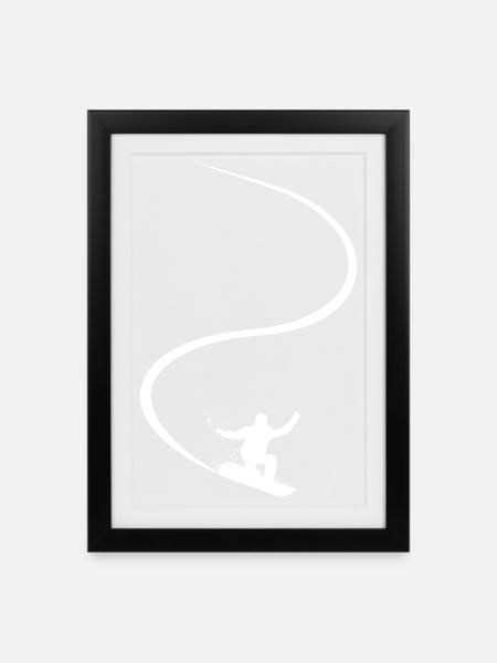 Snowboard, Spur, Wintersport, Skiurlaub - Gerahmtes Poster (27 × 37 cm) - Schwarz