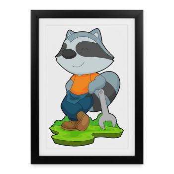 Raccoon Mechanic Wrench Workshop - Framed poster (27 × 37 cm) - black - Front