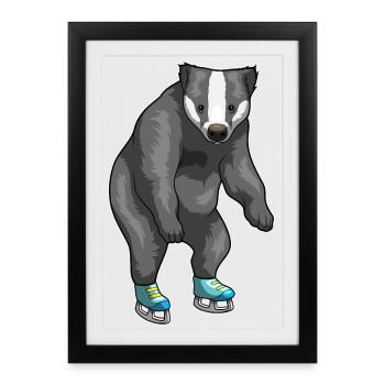 Dachs Eislaufen Schlittschuhe - Gerahmtes Poster (27 × 37 cm) - Schwarz - Vorne