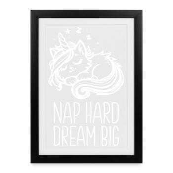 Nap Hard Dream Grand Chat Licorne Endormi - Affiche encadrée (27 × 37 cm) - noir - Devant