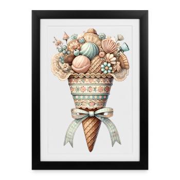 Un cornet de glace rempli de délices sucrés - Affiche encadrée (27 × 37 cm) - noir - Devant