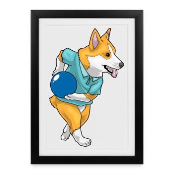 Corgi Bowling Boule de bowling - Affiche encadrée (27 × 37 cm) - noir - Devant
