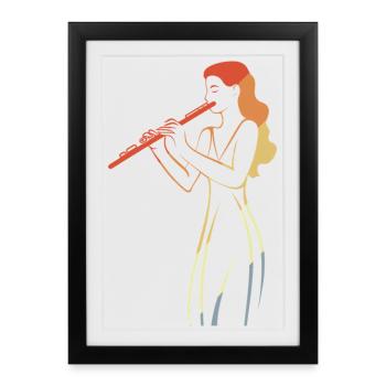 Croquis de joueur de flûte vintage - Affiche encadrée (27 × 37 cm) - noir - Devant