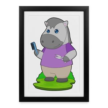 Cheval coiffeur Ciseaux Peigne - Affiche encadrée (27 × 37 cm) - noir - Devant
