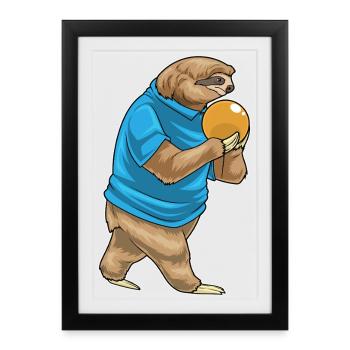 Sloth Bowling Boule de bowling - Affiche encadrée (27 × 37 cm) - noir - Devant