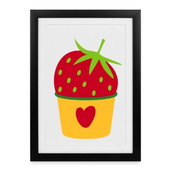 Glace Glace Crème glacée Fraise Glace Cupcake Sweet - Affiche encadrée (27 × 37 cm) - noir - Devant