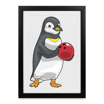 Penguin Bowling Boule de bowling - Affiche encadrée (27 × 37 cm) - noir - Devant