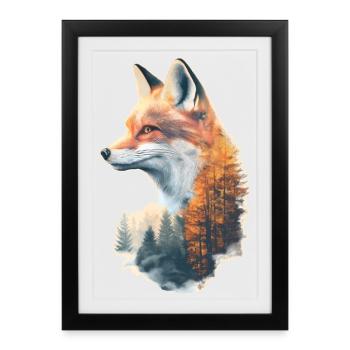 Renard dans la forêt d'automne - Affiche encadrée (27 × 37 cm) - noir - Devant