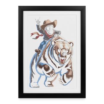 Squelette cow-boy sur ours - Affiche encadrée (27 × 37 cm) - noir - Devant