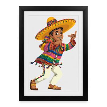 Danse Sombrero Colorée Tradition Mexicaine - Affiche encadrée (27 × 37 cm) - noir - Devant