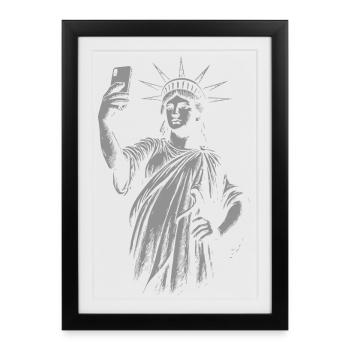 Statue de la Liberté Selfie Portrait cadeau - Affiche encadrée (27 × 37 cm) - noir - Devant