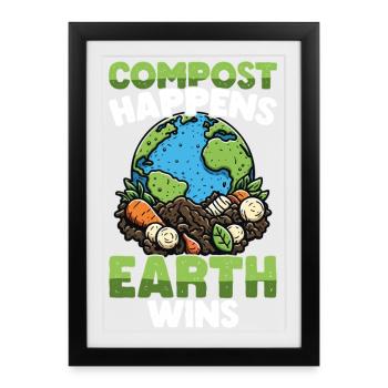 Le compost arrive à la terre gagne drôle - Affiche encadrée (27 × 37 cm) - noir - Devant