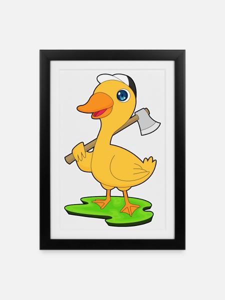 Duck Lumberjack Axe Forest - Framed poster (27 × 37 cm) - black