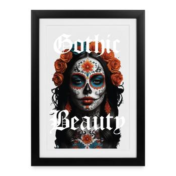 Beauté gothique crâne en sucre - Affiche encadrée (27 × 37 cm) - noir - Devant