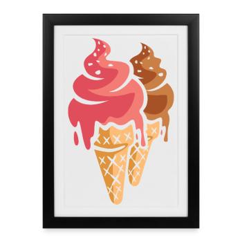 Zwei Eiscremes Cartoon Design - Framed poster (27 × 37 cm) - black - Front