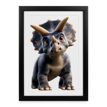 Triceratops Dinosaurier Dinos Triceratops Dino - Gerahmtes Poster (27 × 37 cm) - Schwarz - Vorne