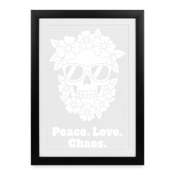 Fleur Crâne Paix Chaos - Affiche encadrée (27 × 37 cm) - noir - Devant