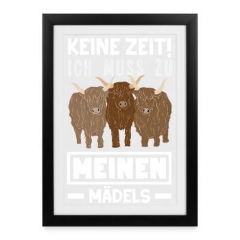 Pas le temps! Je dois aller voir mes filles Highland bétail - Affiche encadrée (27 × 37 cm) - noir - Devant