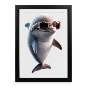 Dauphin Plongeur Dauphins Océan Dauphins mignons Dauphin - Affiche encadrée (27 × 37 cm) - noir - Devant