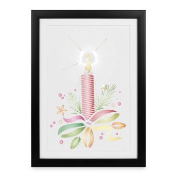 Colourful Christmas candle in filigree lace look - Framed poster (27 × 37 cm) - black - Front