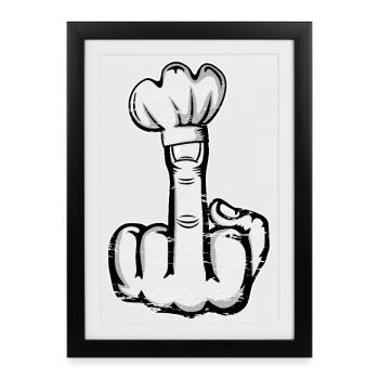 Mittelfinger Stinkefinger Kochmütze Design - Gerahmtes Poster (27 × 37 cm) - Schwarz - Vorne