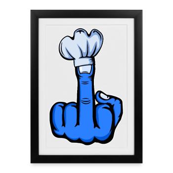 Doigt du milieu Stinky Finger chapeau de chef design bleu - Affiche encadrée (27 × 37 cm) - noir - Devant
