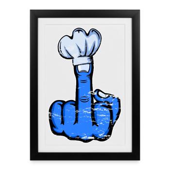 Middle Finger Stinky Finger Chef's Hat Design Blue - Framed poster (27 × 37 cm) - black - Front