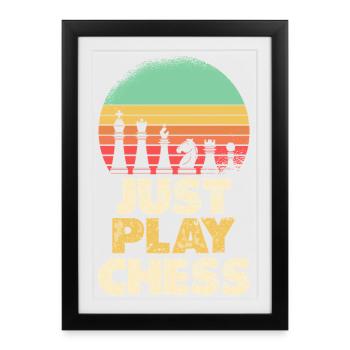 Jouez simplement aux échecs Retro Sunset - Affiche encadrée (27 × 37 cm) - noir - Devant