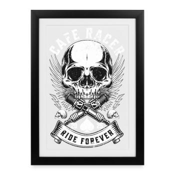Cafe Racer Skull Ride Forever Biker - Affiche encadrée (27 × 37 cm) - noir - Devant