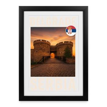 Belgrade, Serbie - Affiche encadrée (27 × 37 cm) - noir - Devant
