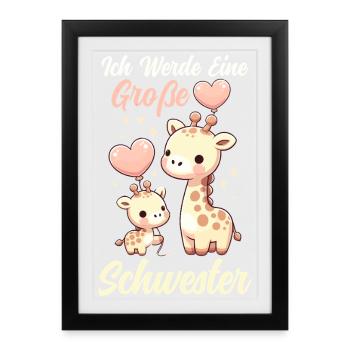 Je vais être grande sœur girafe et sœur - Affiche encadrée (27 × 37 cm) - noir - Devant