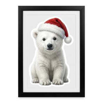 Petit ours glace avec un chapeau de Père Noël - Affiche encadrée (27 × 37 cm) - noir - Devant