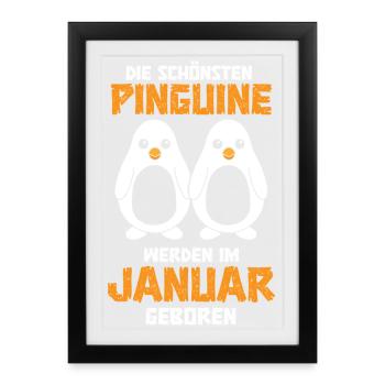 Anniversaire de janvier du manchot qui dit drôle - Affiche encadrée (27 × 37 cm) - noir - Devant