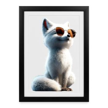 Renard arctique Renard des neiges Renard des glaces Renard blanc doux - Affiche encadrée (27 × 37 cm) - noir - Devant