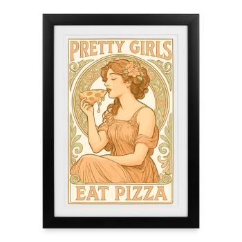 Pizza Pretty Girl Art Nouveau Saying Gift - Framed poster (27 × 37 cm) - black - Front