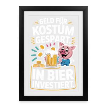 L’argent du carnaval économisé pour la fête costumée de bière et alcool - Affiche encadrée (27 × 37 cm) - noir - Devant
