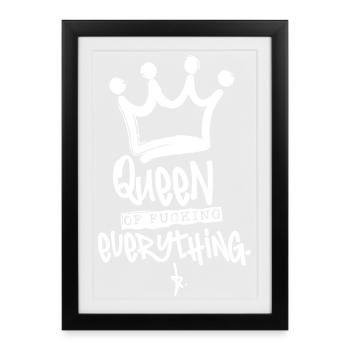 Queen of fucking...– JGA Party Queen Krone - Gerahmtes Poster (27 × 37 cm) - Schwarz - Vorne