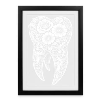 Conception d’ornement en fleurs de dents - Affiche encadrée (27 × 37 cm) - noir - Devant