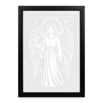 Ange aux ailes – Motif spirituel - Affiche encadrée (27 × 37 cm) - noir - Devant