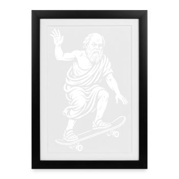 Ancien philosophe Socrate sur un skateboard - Affiche encadrée (27 × 37 cm) - noir - Devant