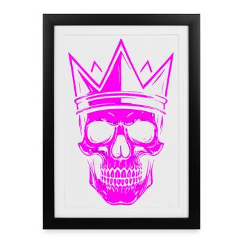 Crâne néon avec autocollant de style gothique rose couronne - Affiche encadrée (27 × 37 cm) - noir - Devant