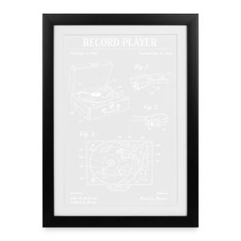 Retro Record Player Blueprint - Framed poster (27 × 37 cm) - black - Front