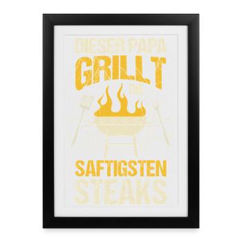 Barbecue, fête des pères, papa - Affiche encadrée (27 × 37 cm) - noir - Devant