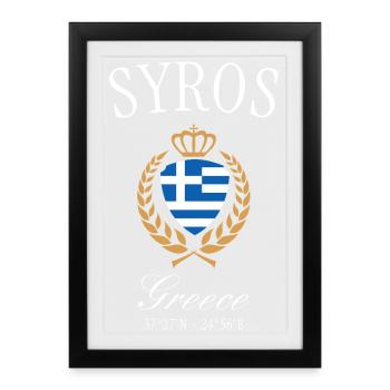 Syros Griechenland Wappen Krone – Reise Souvenir - Gerahmtes Poster (27 × 37 cm) - Schwarz - Vorne