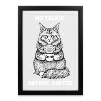 Kein Gespräch Vor Kaffee Liebhaber Katze - Gerahmtes Poster (27 × 37 cm) - Schwarz - Vorne