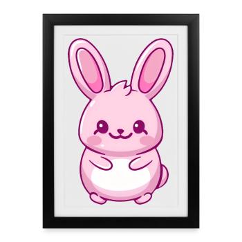 lapin kawaii mignon - Affiche encadrée (27 × 37 cm) - noir - Devant