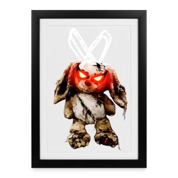 Un lapin en peluche sombre aux yeux rouges - Affiche encadrée (27 × 37 cm) - noir - Devant