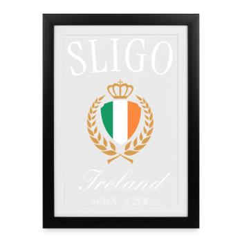 Couronne du blason de Sligo Ireland – Souvenir de voyage - Affiche encadrée (27 × 37 cm) - noir - Devant